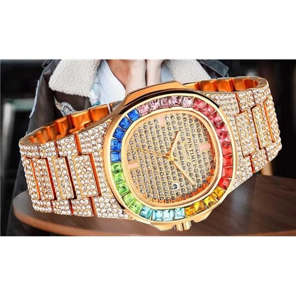 Colorful Diamond Watches   |  Stainless Steel Band Bracelet Wrist Watch - Picture 2 of 6